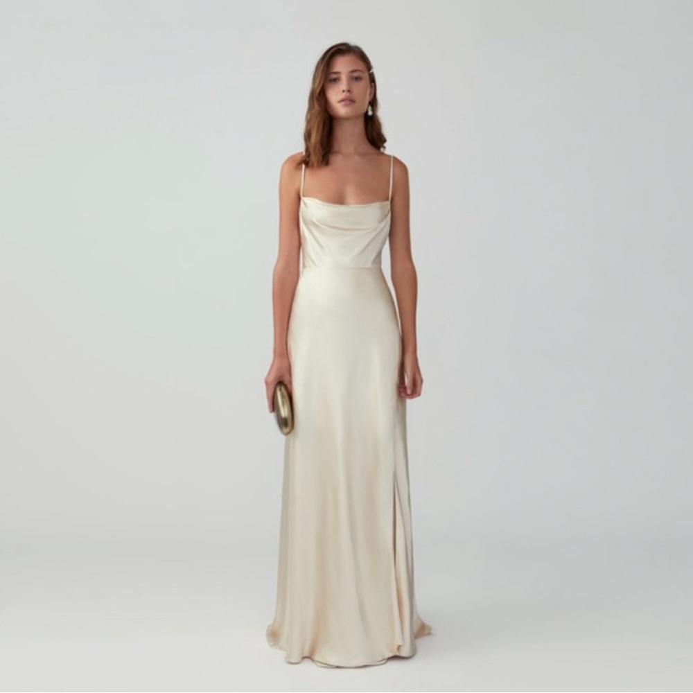 Fame and Partners Strappy Draped Gown - Champagne - Bridesmaid Dress